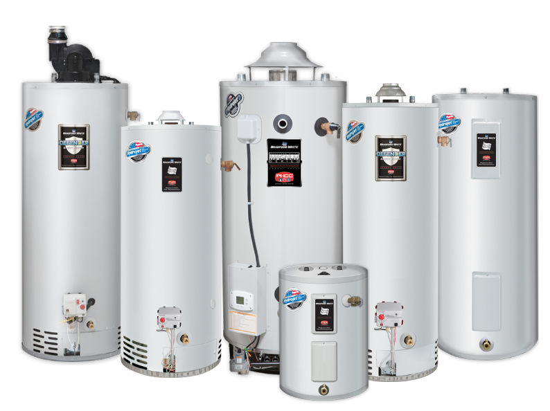 Line up of Bradford White water heaters