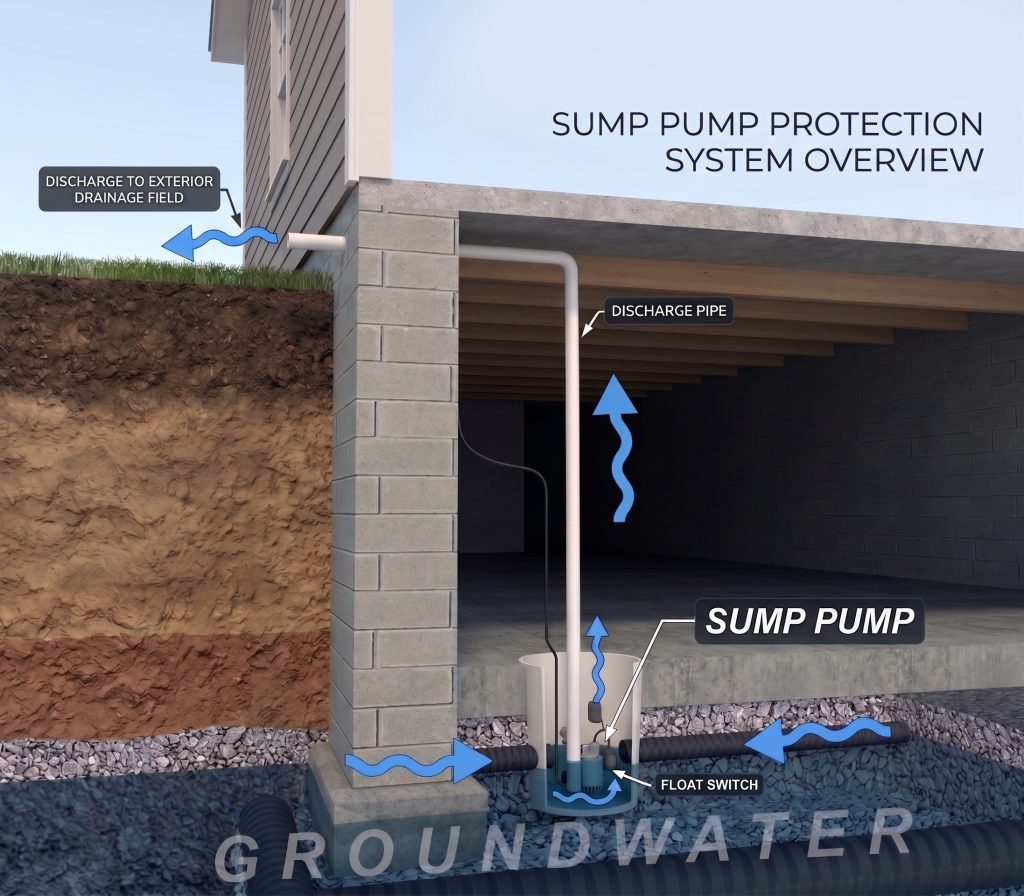 diagram of how a sump pump works